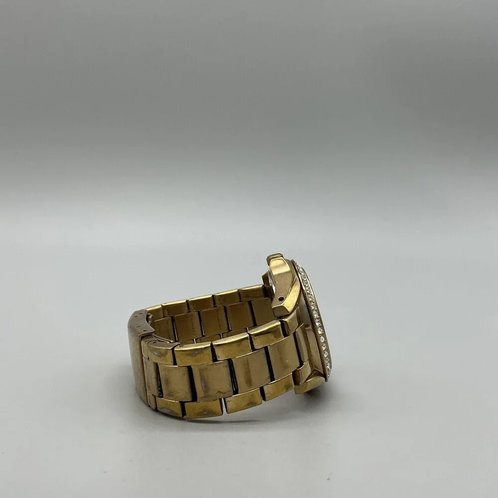 Fossil Riley ES3203 Womens Watch 38mm Gold Tone Crystal Bezel New Battery 6.25